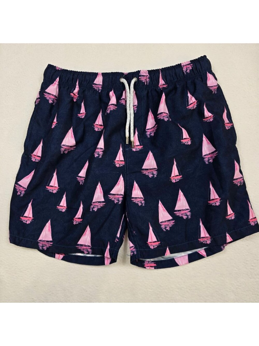 The Endless Summer Mens XL Swim Shorts Navy Pink Sailboat Print